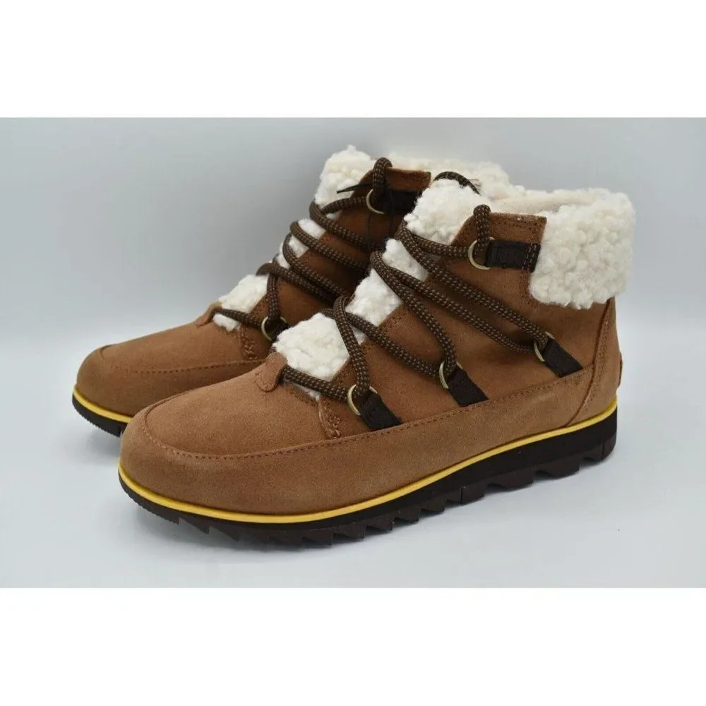 Sorel Womens Size 7 Harlow Lace Cozy Velvet Tan Blackened Brown Waterproof Boots